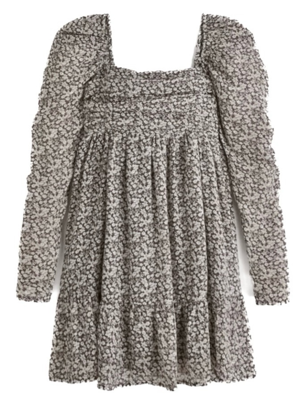 Abercrombie Babydoll Tall Mini Dress Ruched Long-Sleeve Floral